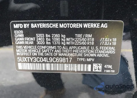 2020 BMW X3 Sdrive30I from USA, damaged, VIN 5UXTY3C04L9C69817